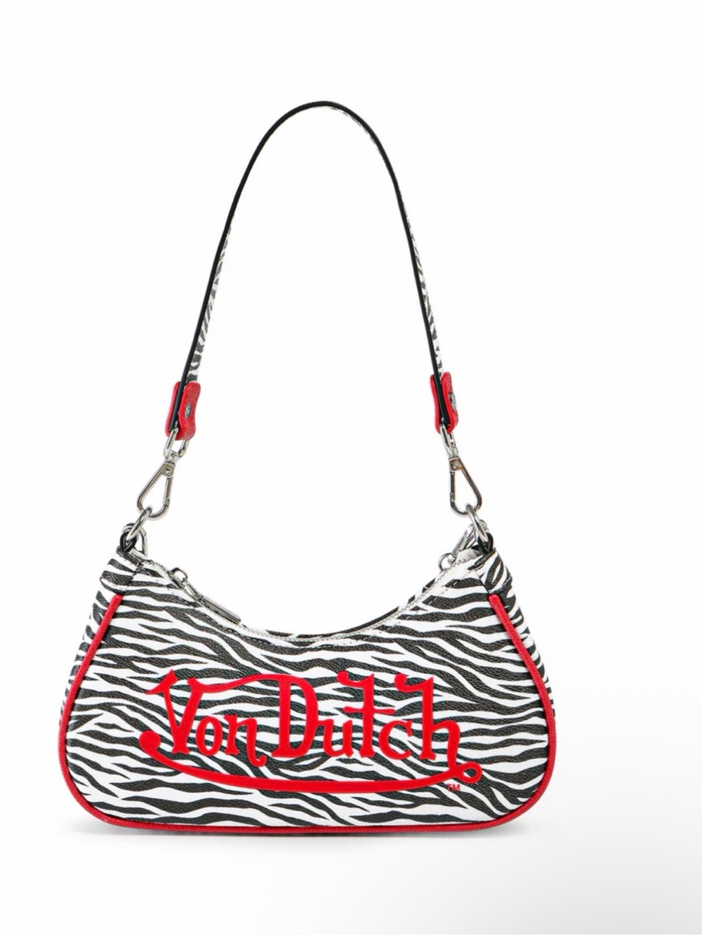 New Von Dutch Black & White Zebra Shoulder Bag with Red Trim and Charms!